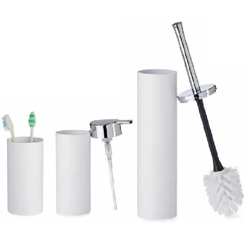 Badkamer set Toiletborstel/zeeppompje/beker wit kunststof -