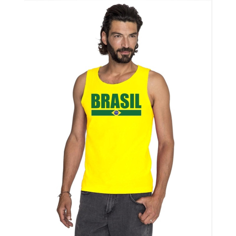 Geel Brazilie supporter singlet shirt/ tanktop heren S -