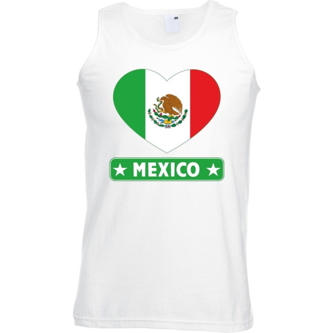 Mexico hart vlag singlet shirt/ tanktop wit heren L -