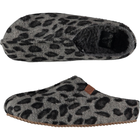 Apollo Dames instap slippers/pantoffels - luipaard print - grijs - maat 41-42 41/42 -