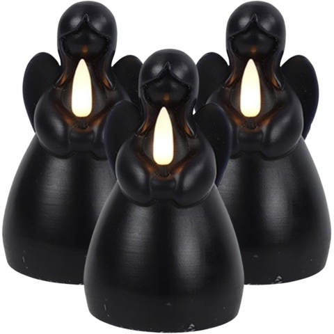Countryfield LED kaars engel - 3x - zwart - H11,5 cm - wax kaars op batterijen - kerst thema -