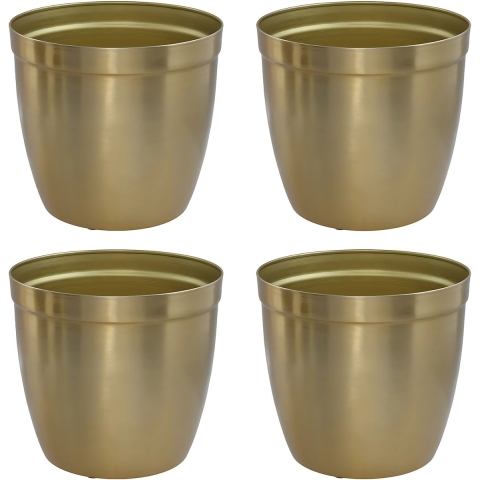 Gerimport bloempot Gea - 4x - goud - D13 cm - H12cm - metaal - tuindecoratie -
