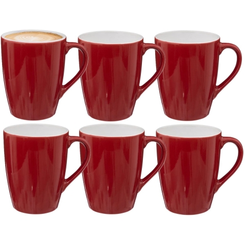 5Five Koffiemokken Colorama - 6x stuks - Keramiek - rood - 380 ml - 9 x 11 cm -