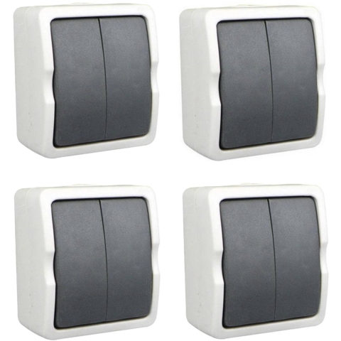 Schakelaar - 4x - dubbel - opbouw - IP54 - 250V - 10A - spatwaterdicht - buiten -