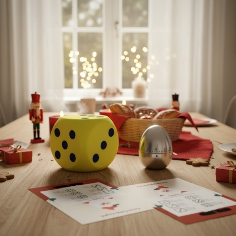 Kerst Dobbelspel - A4 papier - XL foam dobbelsteen rood - kookwekker -