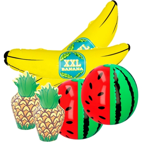 Opblaasbare fruit mix - 2x banaan 71 cm - 2x Watermeloen 35 cm - 2x ananas 35 cm -