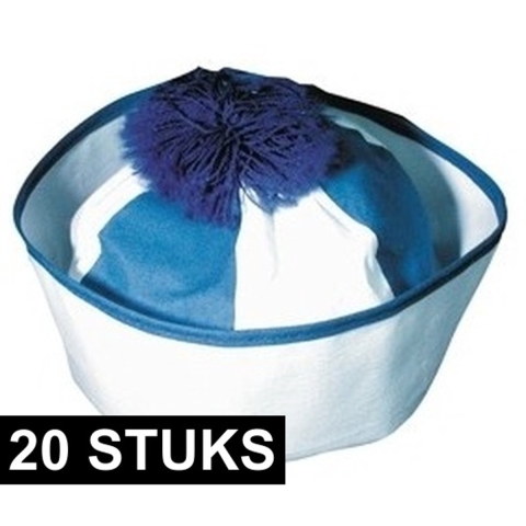 Matrozen hoedje / matrozenpetjes - 20x - wit/blauw - D58 cm - volwassenen -