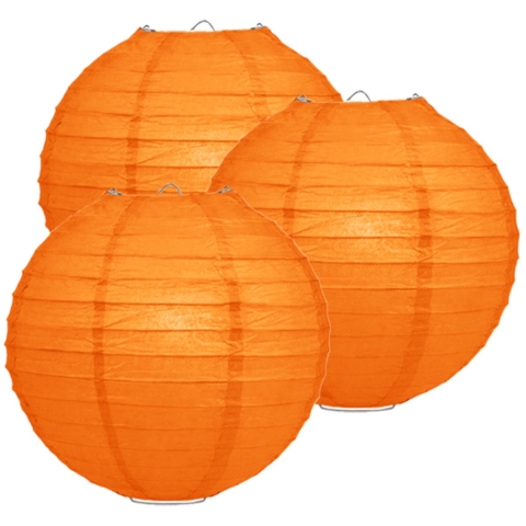 Luxe bol feest lampion - 12x - oranje - dia 25 cm - papier -