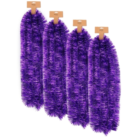 Kerstslinger - 4x - paars - folie - 270 cm x 7,5 cm - lametta - kerstboomslinger -