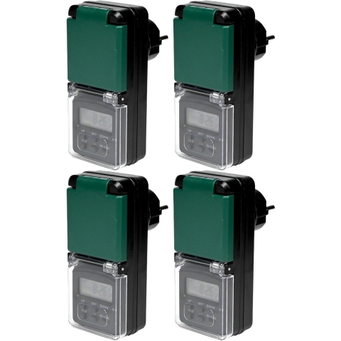 Digitale tijdklok - 4x - zwart - spatwaterdicht - 230 Volt - buiten -