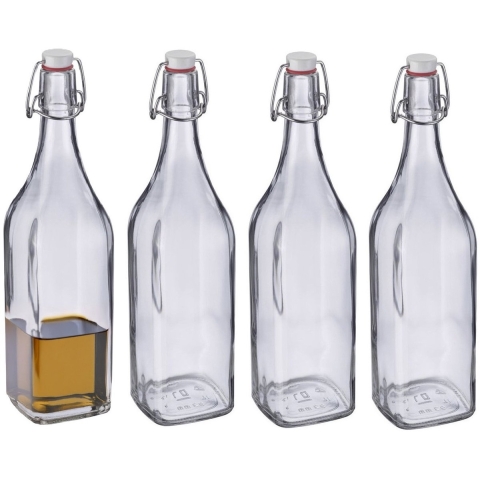Westmark Beugelfles / Weckfles - 8x - transparant glas - luchtdicht - 1 liter - waterfles - vierkant -