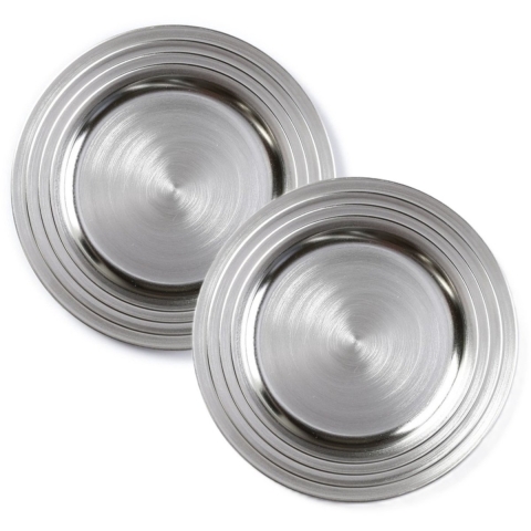 Onderborden - 4x - zilver - 33 cm - rond - kunststof - Diner/kerstdiner borden -