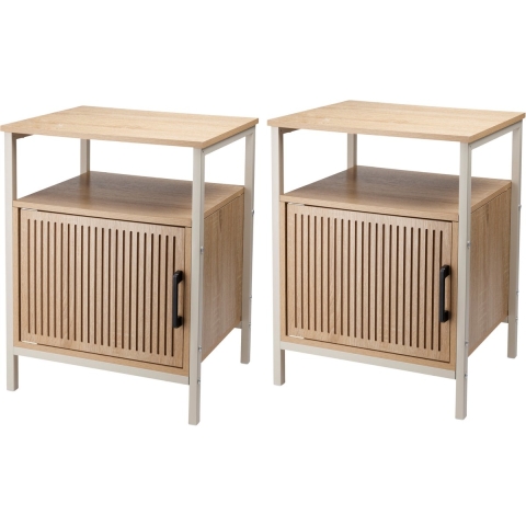 Nachtkastje - 2x - bruin/wit - metaal/mdf - 43 x 33 x 55 cm - Slaapkamer -
