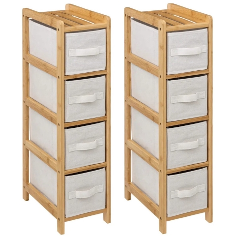 Opbergkast met 4 polyester manden - 2x - 4 lagen - bamboe - beige - 19 x 33 x 78 cm -