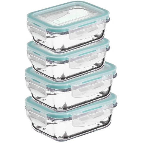 5Five Vershoudbakjes met deksel - glas - luchtdicht - met clips - 4x stuks - 800 - 1180 ml -