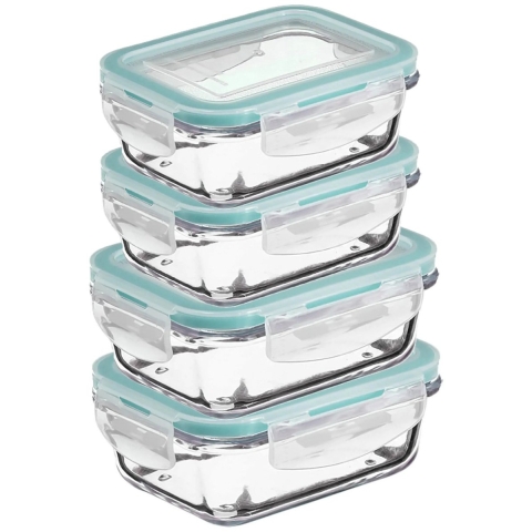 5Five Vershoudbakjes met deksel - glas - luchtdicht - met clips - 4x stuks - 1730 - 1180 ml -