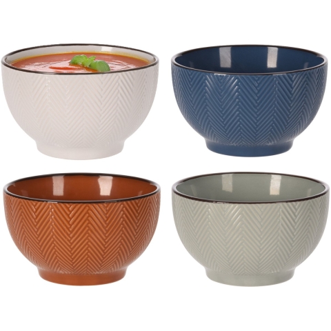 Siaki Soepkommen Fishbone - 4x stuks - 14 x 8 cm - 680 ml - keramiek -