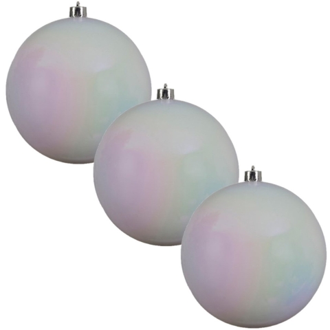 3x Grote parelmoer witte kerstballen van 20 cm glans van kunststof -