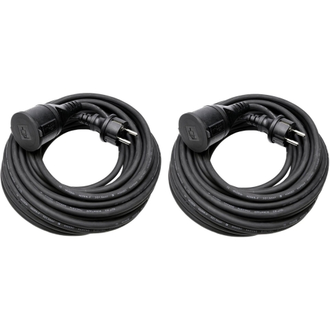 Verlengsnoer rubber - 2x - 15 meter - spatwaterdicht IP44 - 3500W - 3-polig -