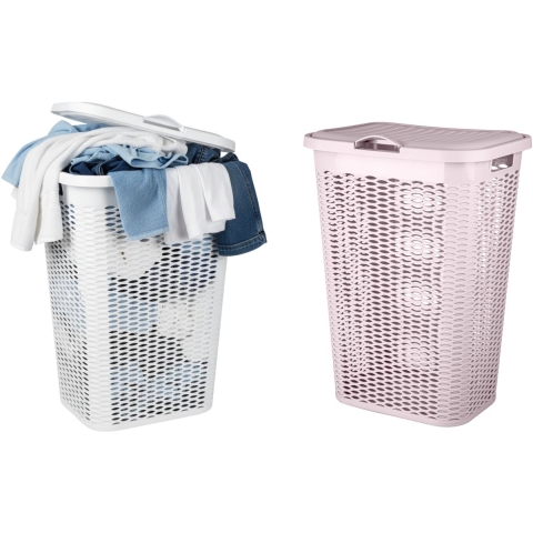 Wasmand Ventilation - met deksel - 2x - wit en roze - 50 liter - 61 x 43 cm -
