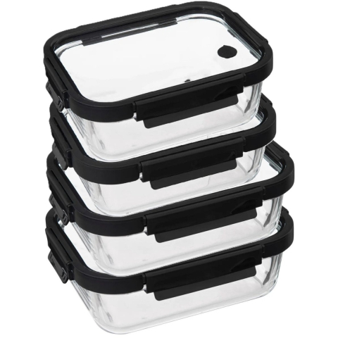 5Five Vershoudbakjes met deksel - glas - luchtdicht - met clips - 4x stuks - 500 en 900 ml -