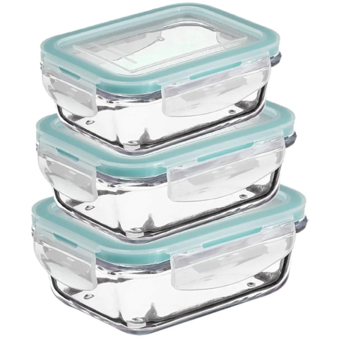 5Five Vershoudbakjes met deksel - glas - luchtdicht - met clips - 3x stuks - 800-1180-1730 ml -