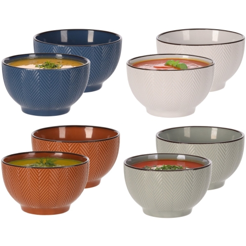 Siaki Soepkommen Fishbone - 8x stuks - 14 x 8 cm - 680 ml - keramiek -
