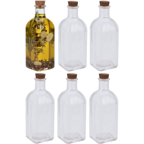 Excellent Houseware Weckflessen - 12x stuks - glas - transparant - 500 ml - met dop van kurk -