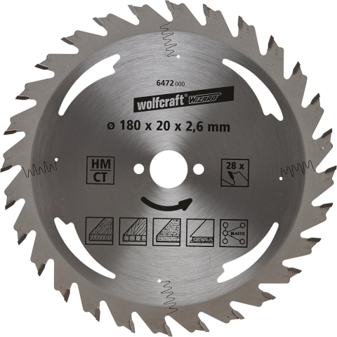 Wolfcraft Handcirkelzaagblad | HM | 28 Zähne | Ø180mm | 1 stuk - 6472000