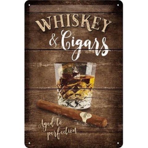 Nostalgic Art wandbord/muurplaatje - metaal - Whisky and Cigars?- 20 x 30 cm - Mancave -