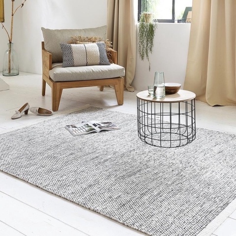 Lifa Living - Wol Vloerkleed - 70% Wol 30% Katoen - 160 x 230 cm - Zwart/Wit