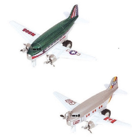 Goki Speelgoed Vliegtuigjes - 2x stuks - 12 cm - groen en grijs - dubbele propeller -