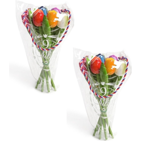 2x Houten tulpen decoratie boeketten 34 cm -