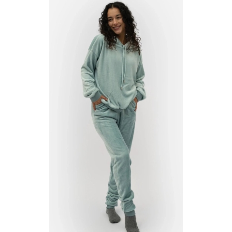 Apollo Dames huispak loungewear fleece incl capuchon pastel blauw