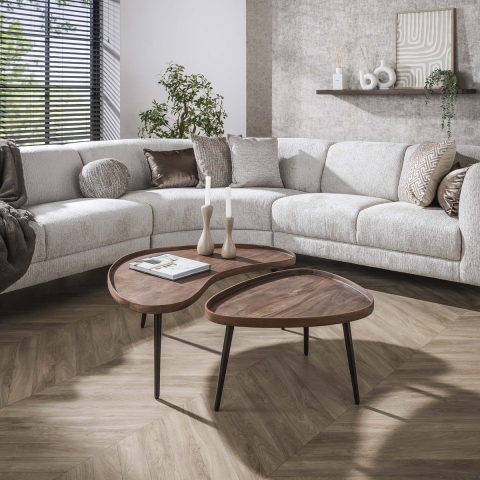Hoyz salontafel carve organisch set van 2 massief acacia
