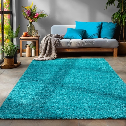 Muratap Basic shaggy vloerkleed turquoise hoogpolig- 140x200 cm
