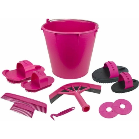 Poetsset van 10 items in emmer roze
