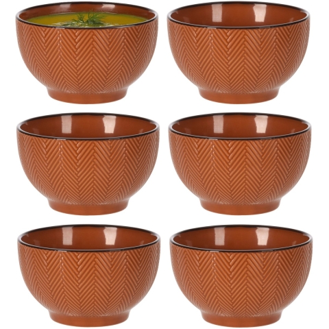 Soepkom Fishbone - 8x - terra - 14 x 8 cm - keramiek - kommetjes - 680 ml -