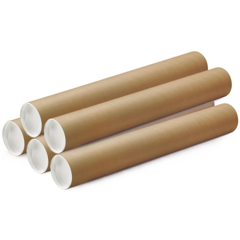 Poster koker - 15x - 730 x 60 mm - bruin - karton - met witte deksel - verzendkokers - delselkoker -
