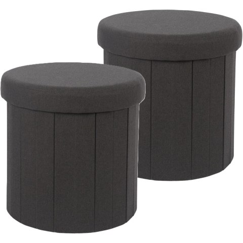 Poef/hocker - 2x - opbergbox - zwart - polyester/mdf - 38 x 38 cm -