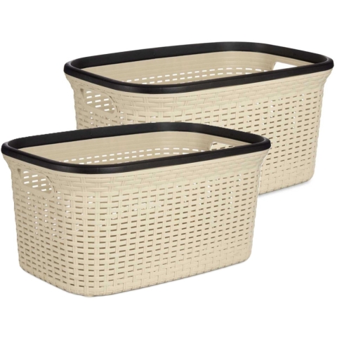 KIPIT Wasmand - 2x - cr?me/beige - kunststof - rotan - 36 L -