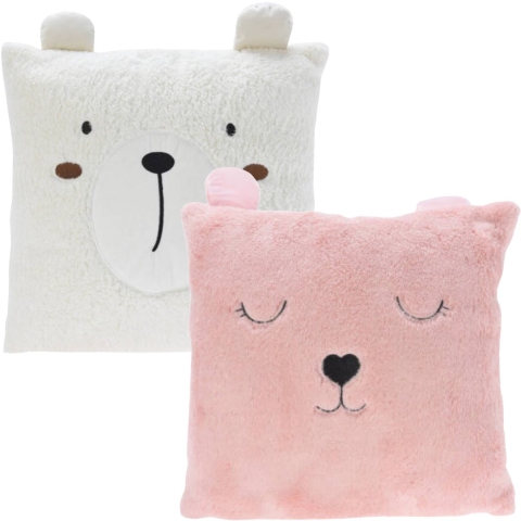Dieren sierkussens - kinderkamer - roze / wit - 43 cm - 2 stuks -