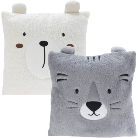 Dieren sierkussens - kinderkamer - grijs / wit - 43 cm - 2 stuks -