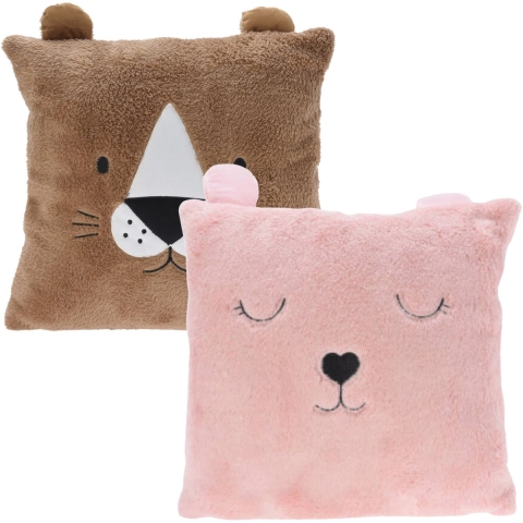Dieren sierkussens - kinderkamer - roze / bruin - 43 cm - polyester -