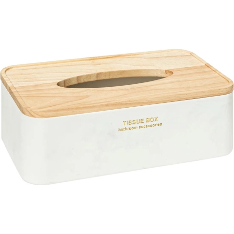 Luxe Tissuedoos/tissuebox Alexa - wit/naturel - polyresin/hout - 25 x 13 x 9 cm -