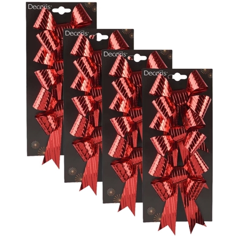 Kerst ornamenten strikken - 12x st - rood - 14 x 10 cm - kerstboomstrikjes -