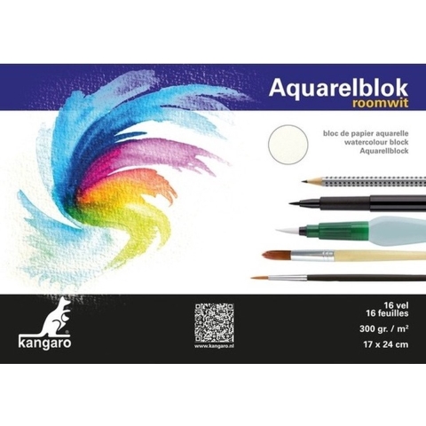 Kangaro Aquarelblok 16 vel - 3x - 300 gram - 24 x 17 cm - Aquarel papier -