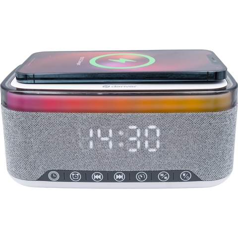 Denver CRQ-225 Wekkerradio FM Bluetooth, MP3, SD, FM, AUX Draadloos opladen, Wekfunctie Grijs