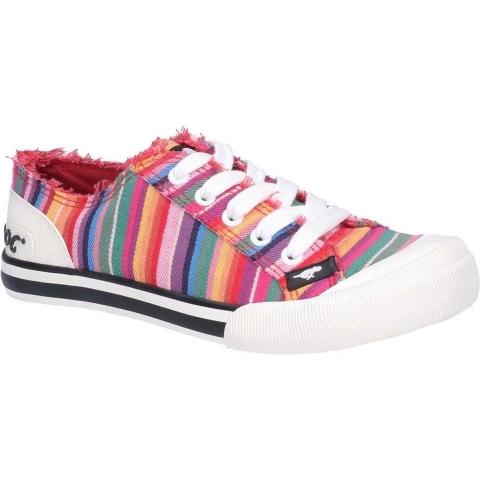 Rocket Dog Vrouwen/dames Jazzin Eden Stripe Lace Up Canvas Trainer (Rood/Multi)