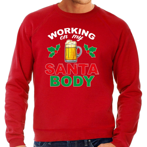 Foute kersttrui - Santa Body - heren - rood - kerstborrel - sweater L -